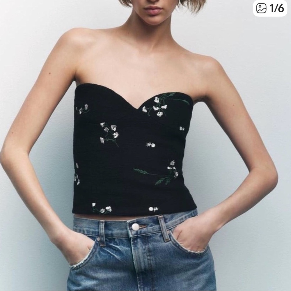 Zara embroidered corset bustier black | SZ XS | zipper Closure |Great Condition